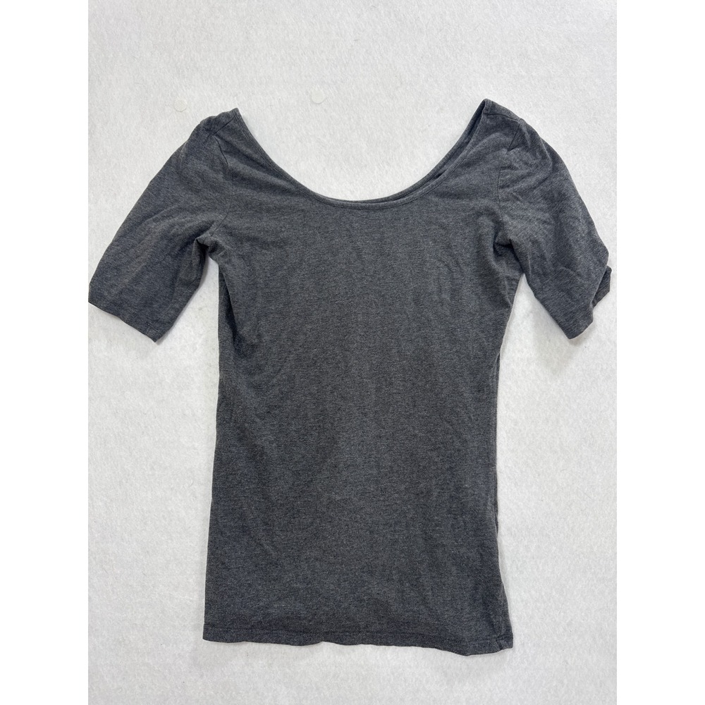 Decree Womens Short Sleeve Scoop Neck Deep Back Tee Charcoal Gray Heather Size M